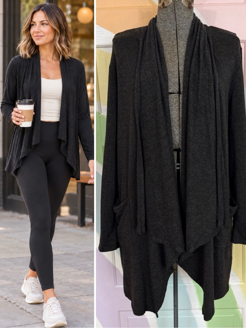Beyond Yoga Everyday Drape Modal Cardigan Heathered Black Size S 💛🍄